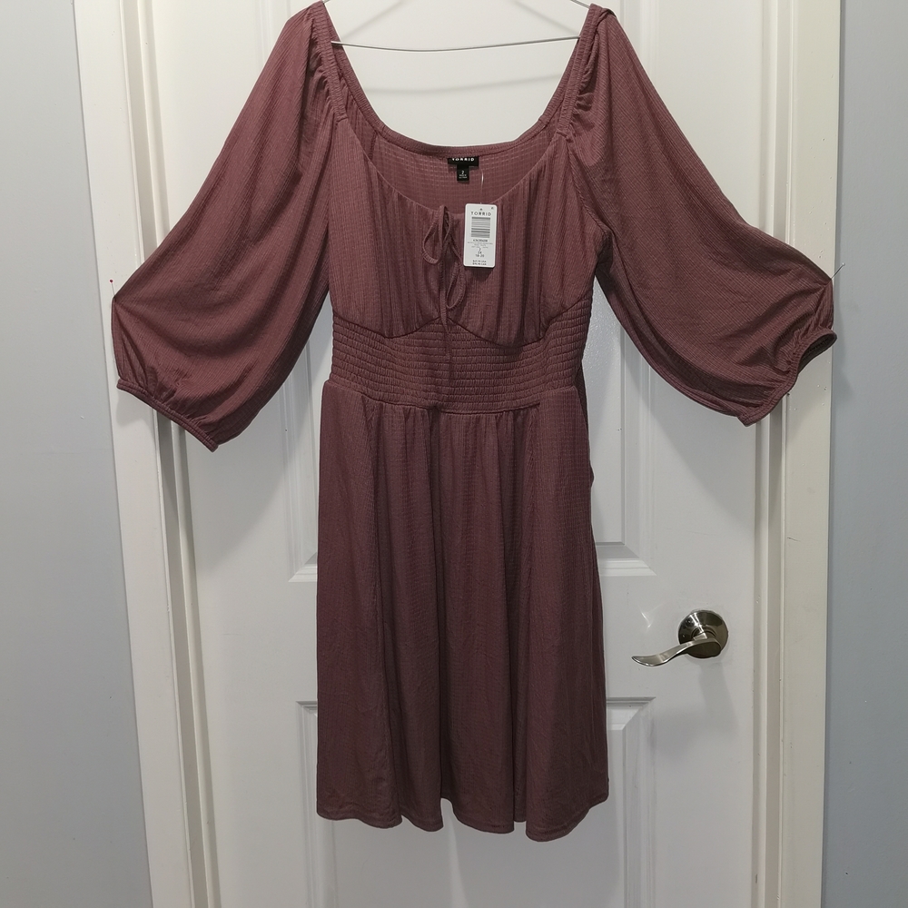 Women’s Mauve Midi Dress with Puff‎ Sleeves